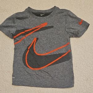 Nike Kids Heather Gray and Red Swoosh Tee